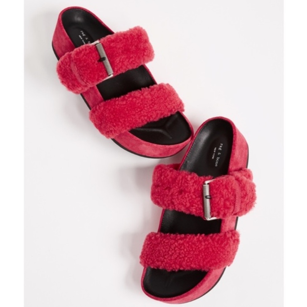 Rag & Bone Coral Shearing Chunky Platform Evin Slip On Woman’s Buckle Sandals 11